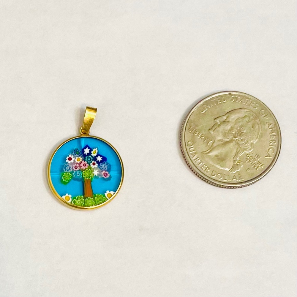 Vintage Murano Glass Tree of Life Millefiori Pendant in 18K Solid Gold Frame - Picture 8 of 8